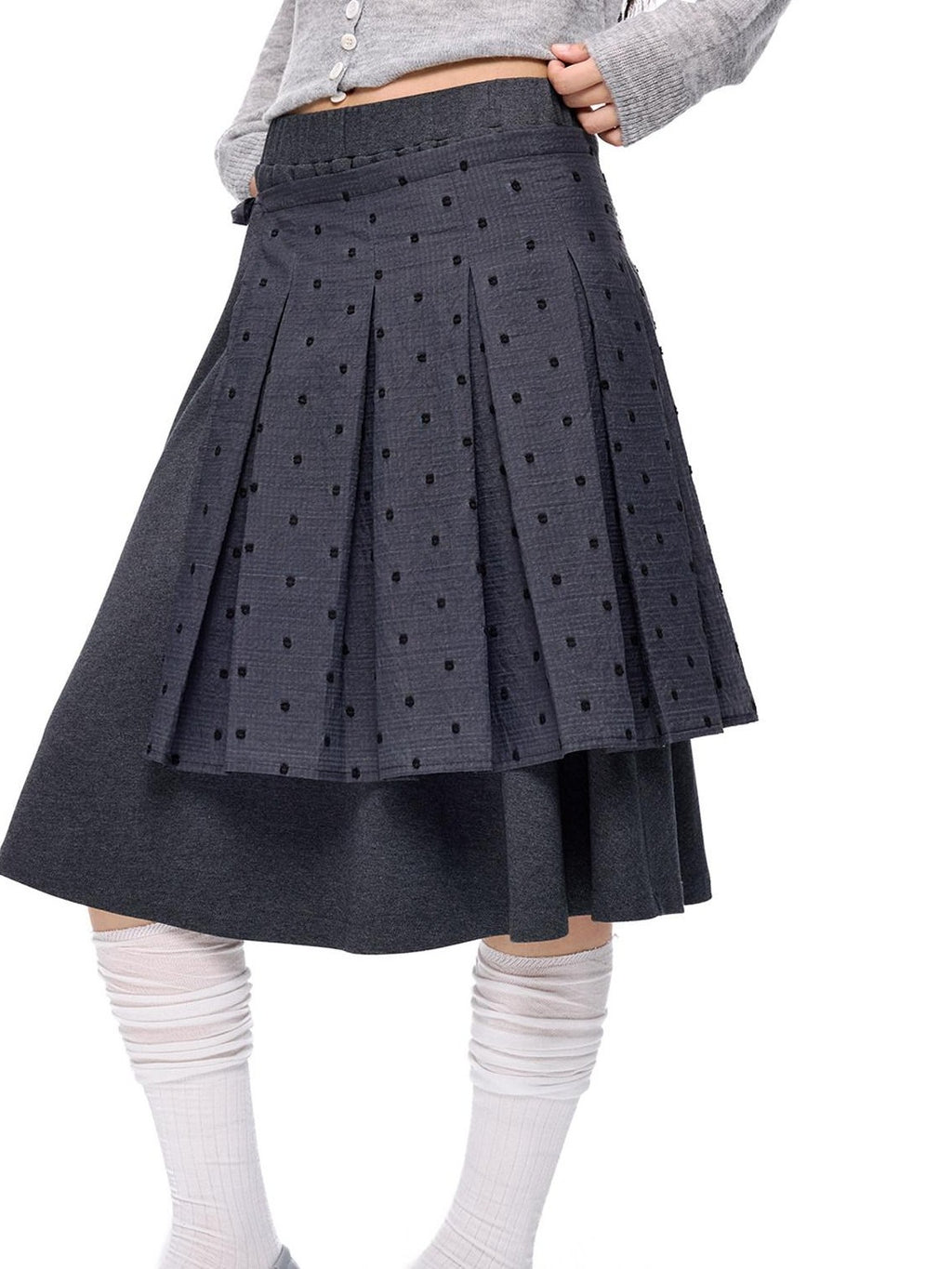 EZEK Polka Dot Colorblock Detachable Two Piece Women's Cotton Blend Pleated Skirts
