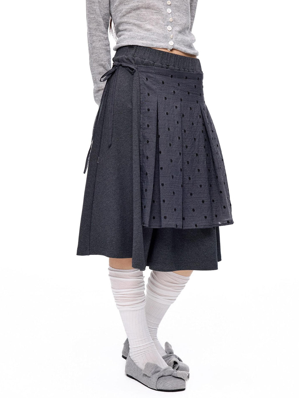EZEK Polka Dot Colorblock Detachable Two Piece Women's Cotton Blend Pleated Skirts