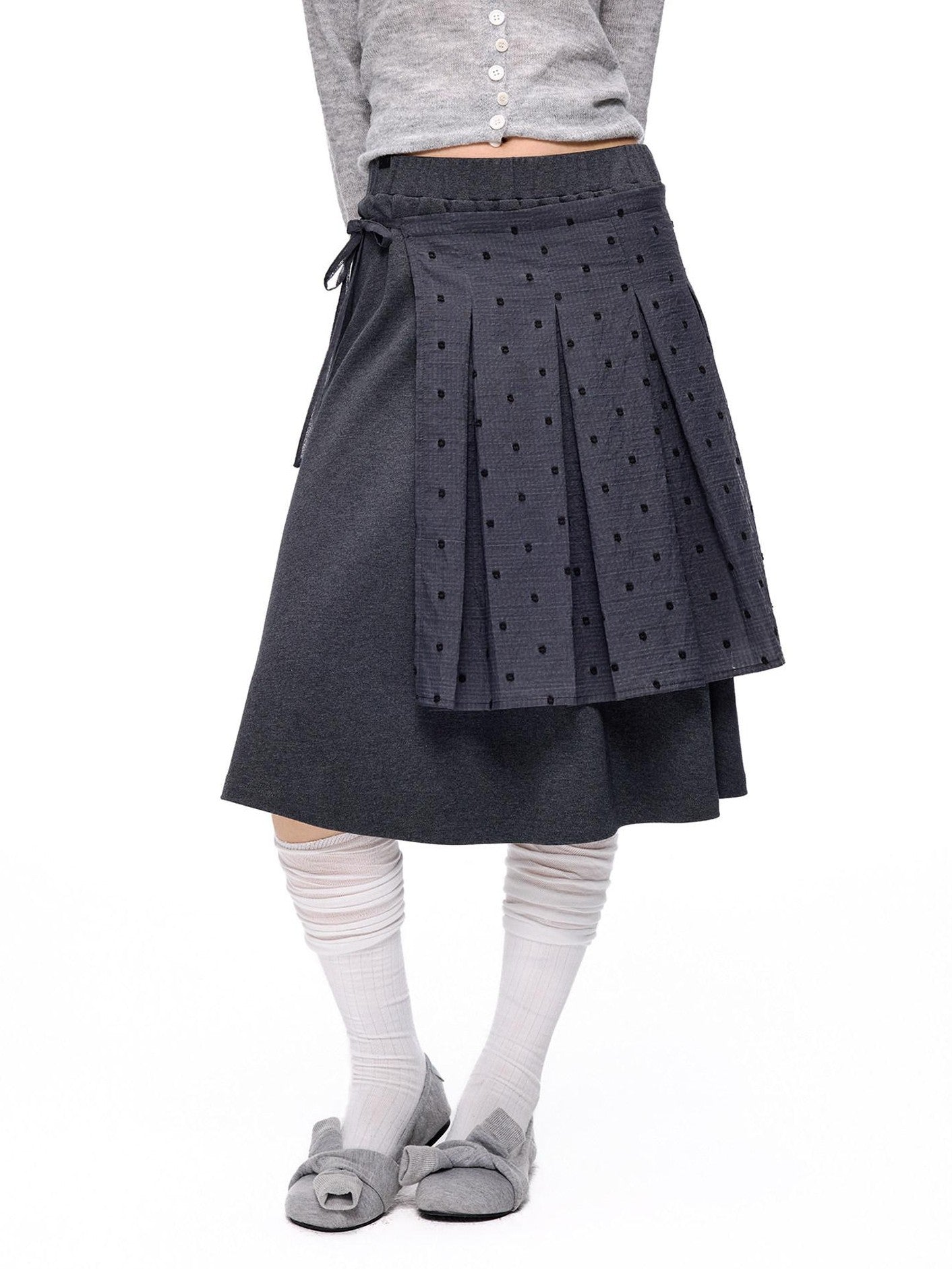 EZEK Polka Dot Colorblock Detachable Two Piece Women's Cotton Blend Pleated Skirts