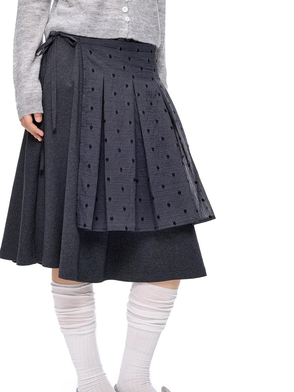 EZEK Polka Dot Colorblock Detachable Two Piece Women's Cotton Blend Pleated Skirts