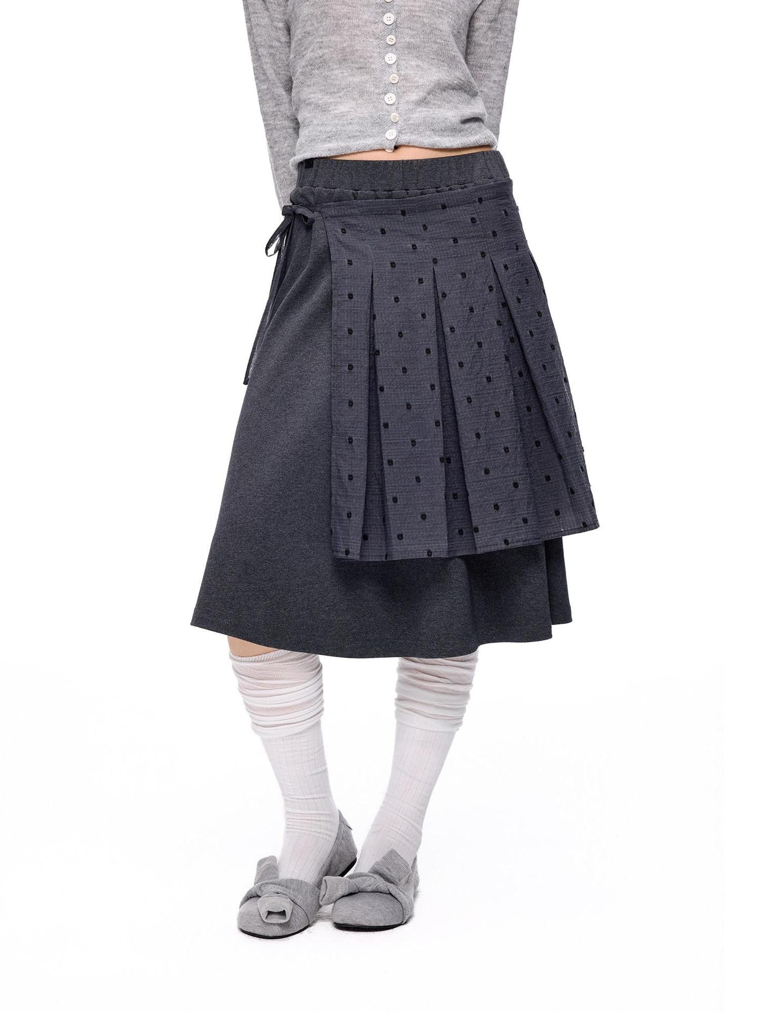 EZEK Polka Dot Colorblock Detachable Two Piece Women's Cotton Blend Pleated Skirts
