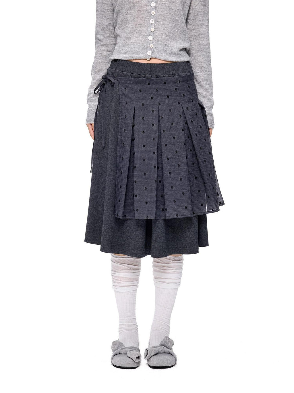 EZEK Polka Dot Colorblock Detachable Two Piece Women's Cotton Blend Pleated Skirts