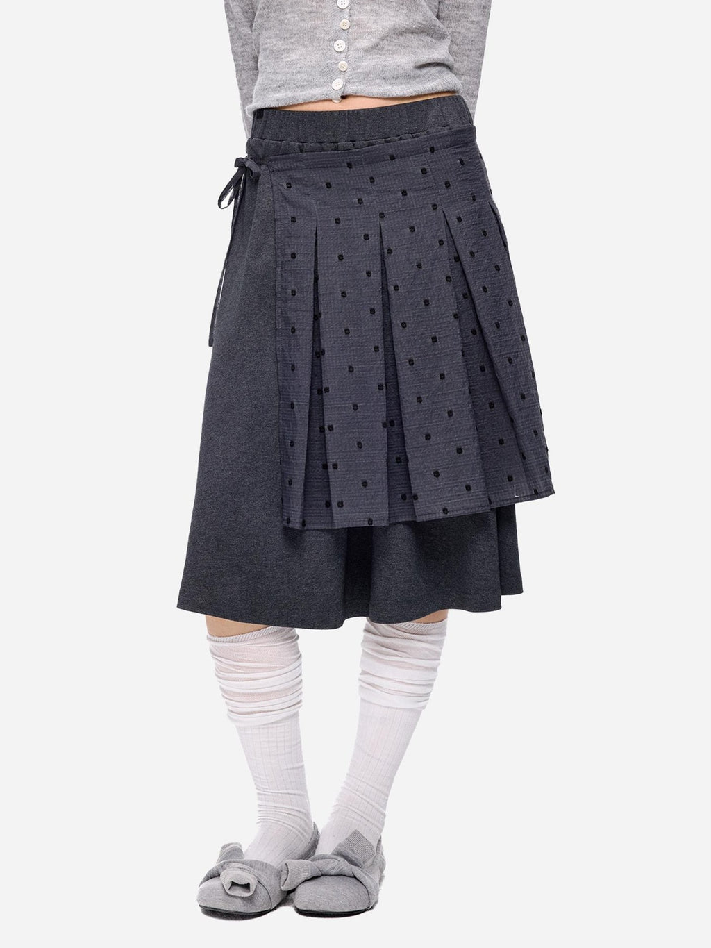 EZEK Polka Dot Colorblock Detachable Two Piece Women's Cotton Blend Pleated Skirts