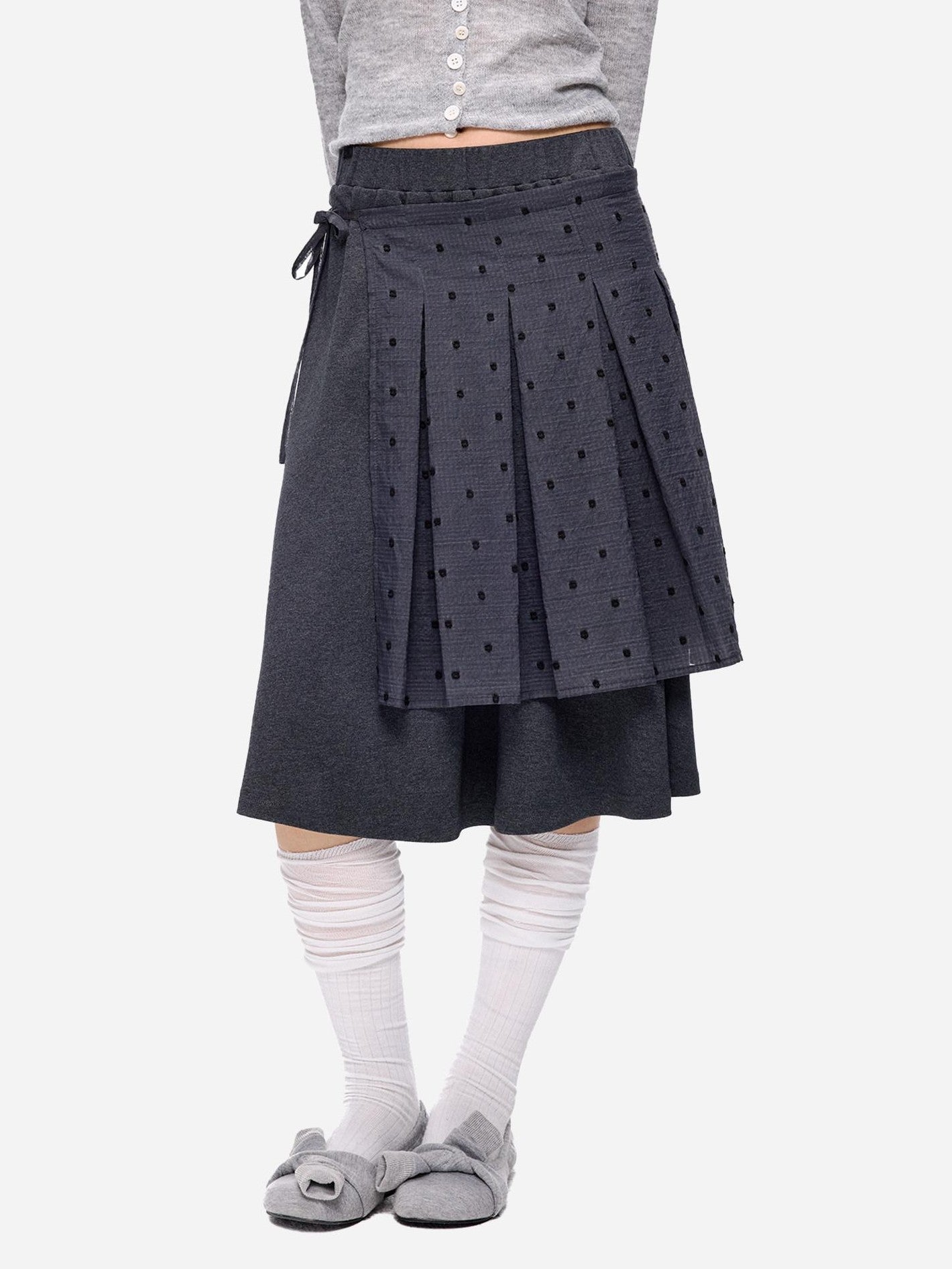 EZEK Polka Dot Colorblock Detachable Two Piece Women's Cotton Blend Pleated Skirts