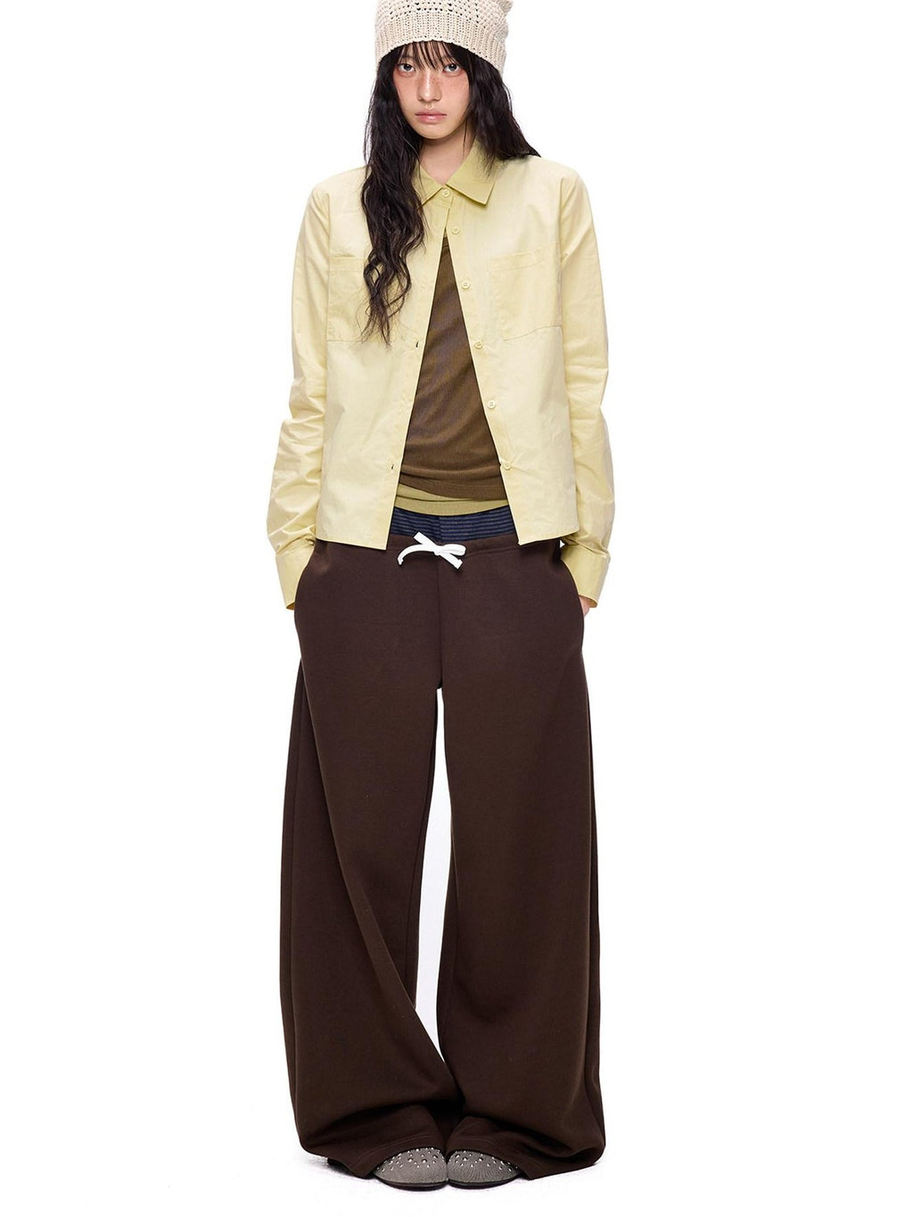EZEK Polka Dot Colorblock Patchwork Pocket Women's Cotton Blend Straight-leg Pants