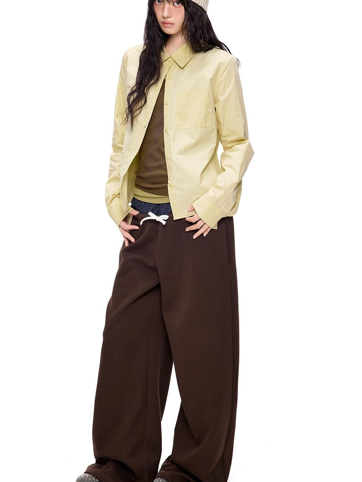 EZEK Polka Dot Colorblock Patchwork Pocket Women's Cotton Blend Straight-leg Pants