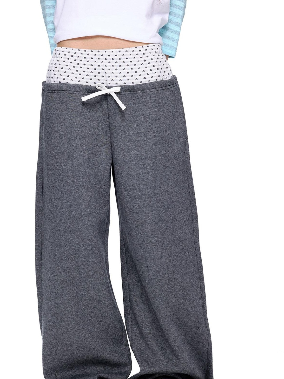 EZEK Polka Dot Colorblock Patchwork Pocket Women's Cotton Blend Straight-leg Pants