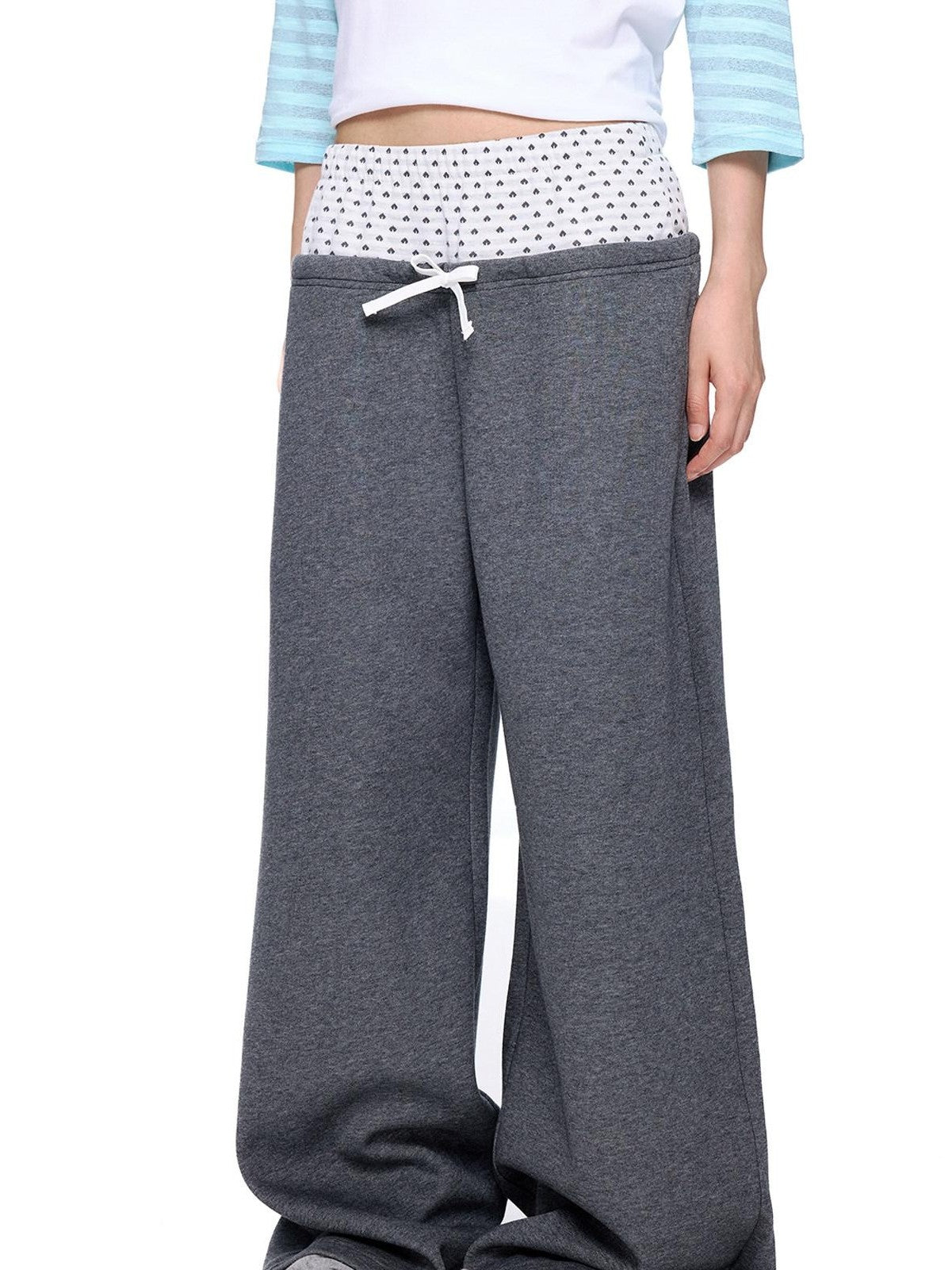 EZEK Polka Dot Colorblock Patchwork Pocket Women's Cotton Blend Straight-leg Pants