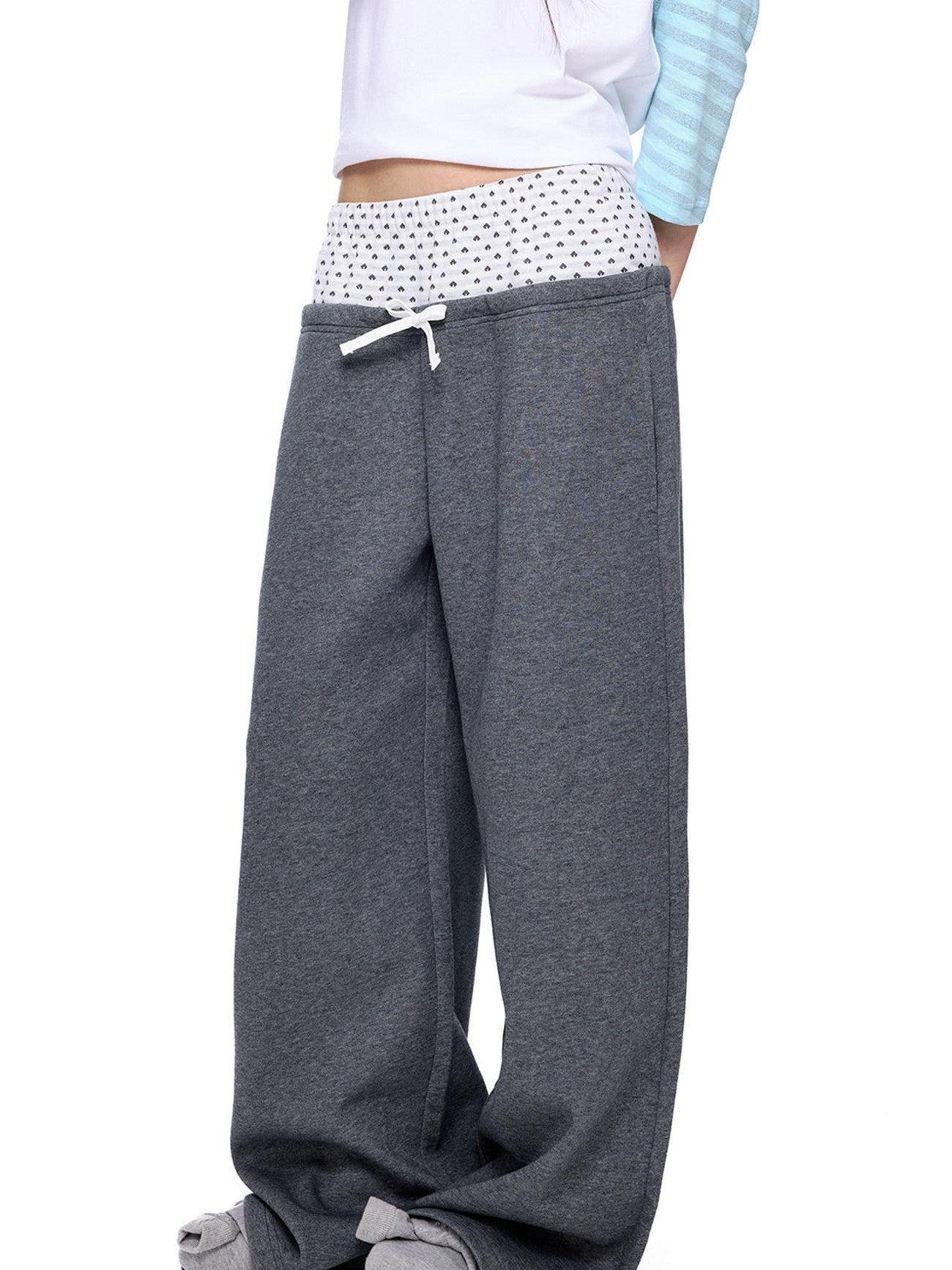 EZEK Polka Dot Colorblock Patchwork Pocket Women's Cotton Blend Straight-leg Pants