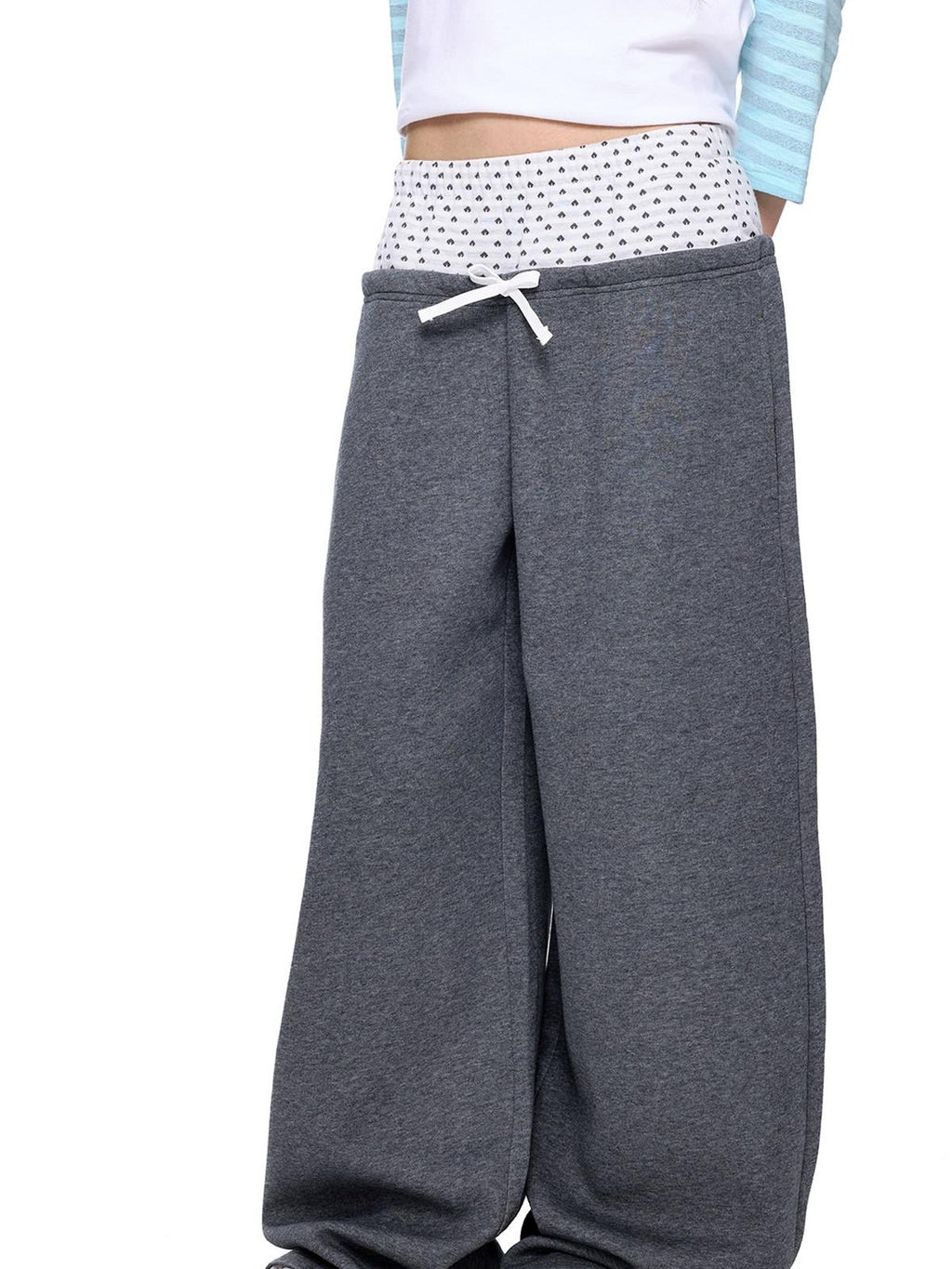 EZEK Polka Dot Colorblock Patchwork Pocket Women's Cotton Blend Straight-leg Pants