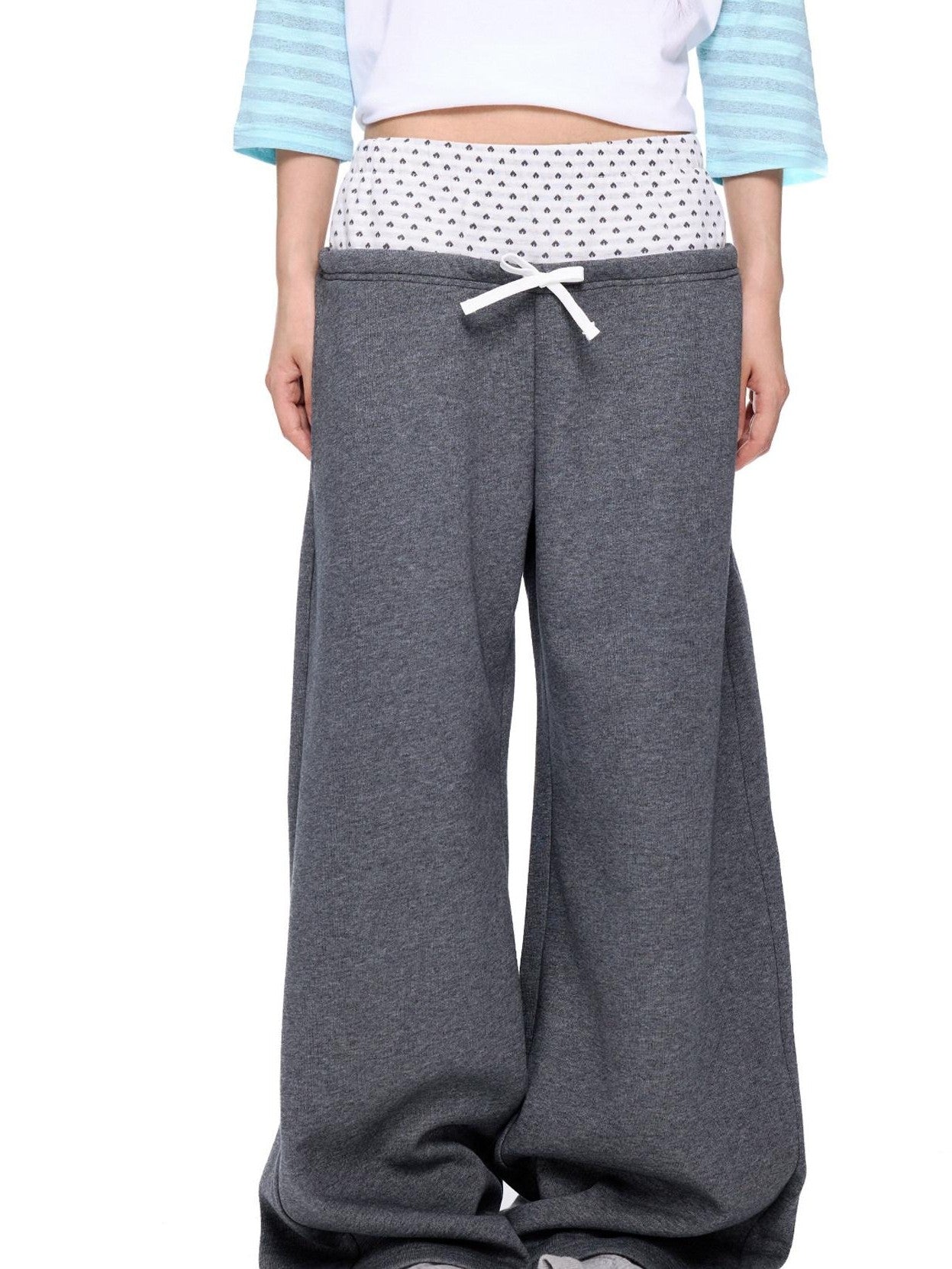 EZEK Polka Dot Colorblock Patchwork Pocket Women's Cotton Blend Straight-leg Pants