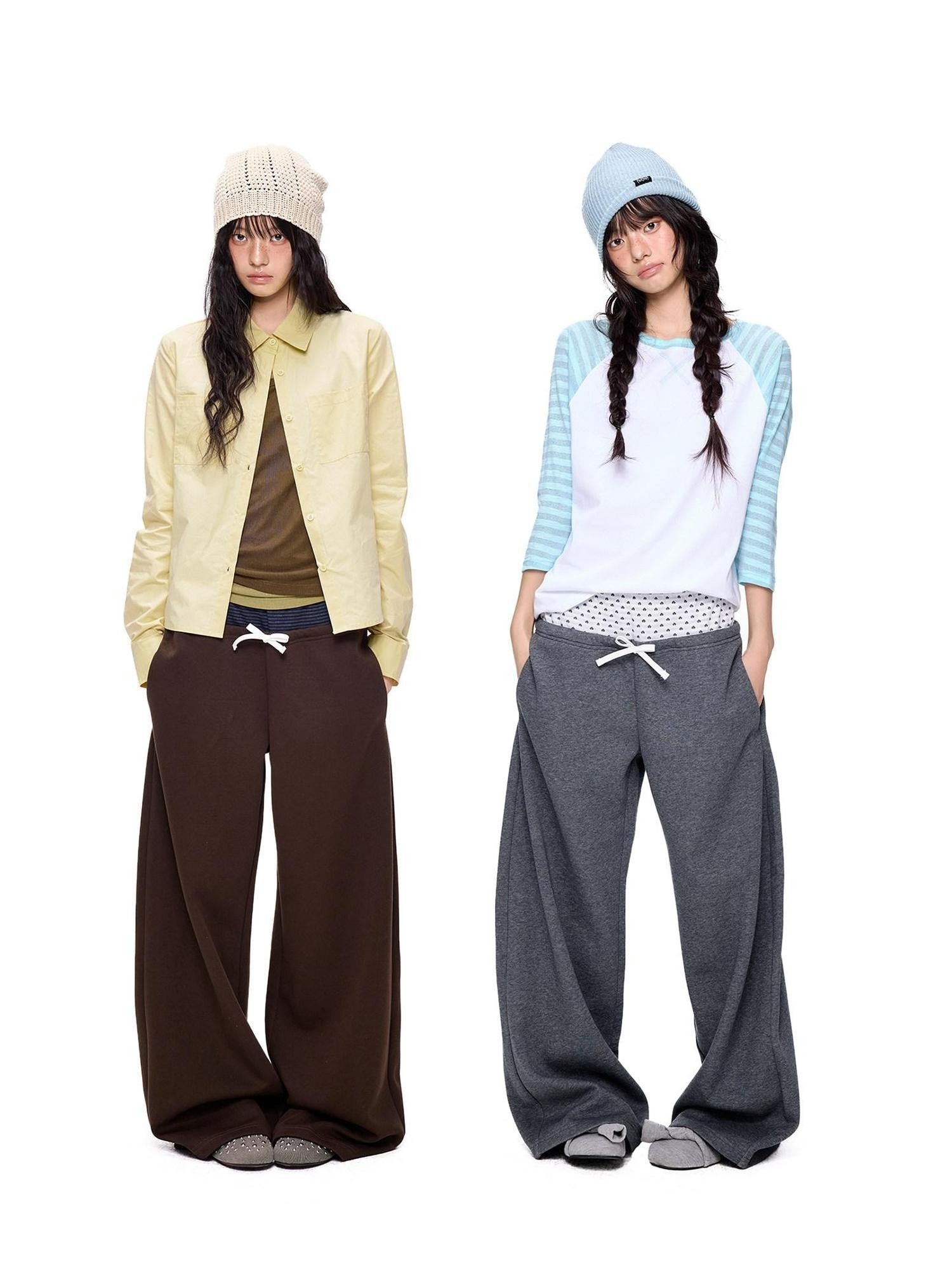 EZEK Polka Dot Colorblock Patchwork Pocket Women's Cotton Blend Straight-leg Pants