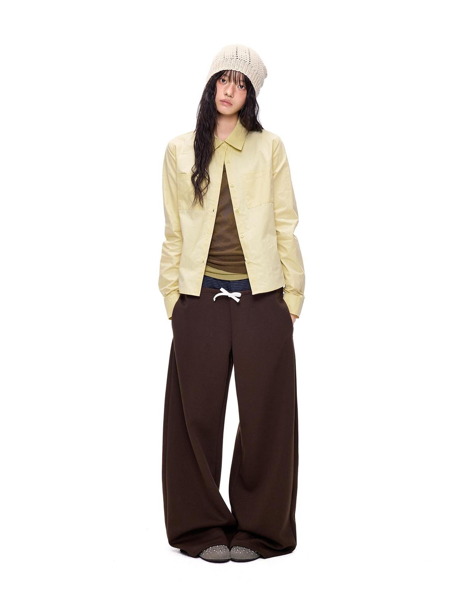 EZEK Polka Dot Colorblock Patchwork Pocket Women's Cotton Blend Straight-leg Pants