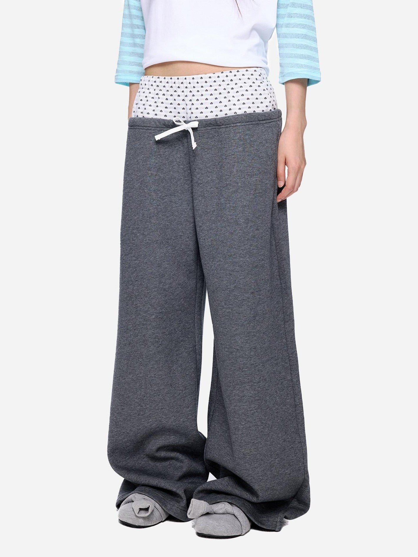 EZEK Polka Dot Colorblock Patchwork Pocket Women's Cotton Blend Straight-leg Pants