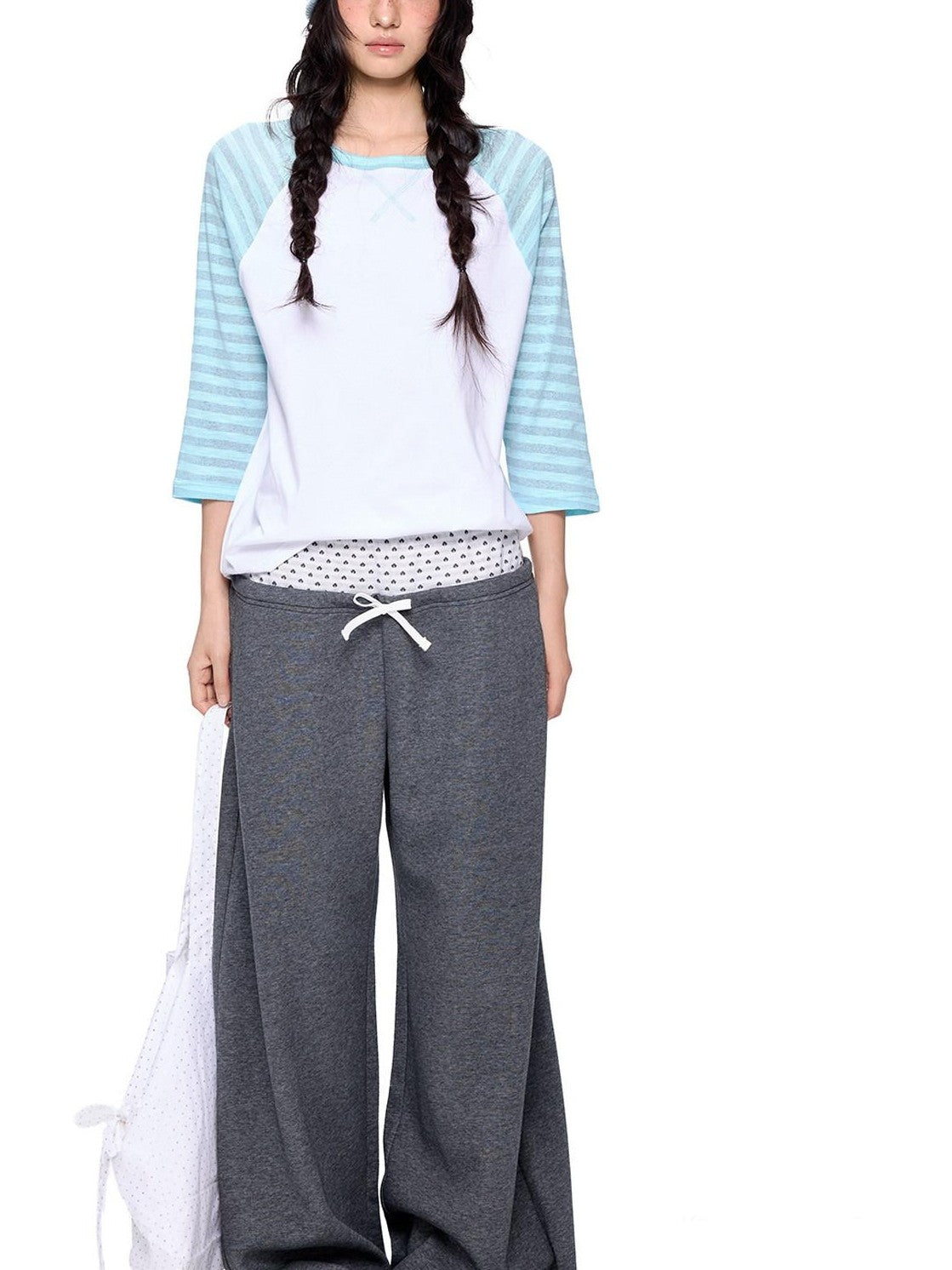 EZEK Polka Dot Colorblock Patchwork Pocket Women's Cotton Blend Straight-leg Pants