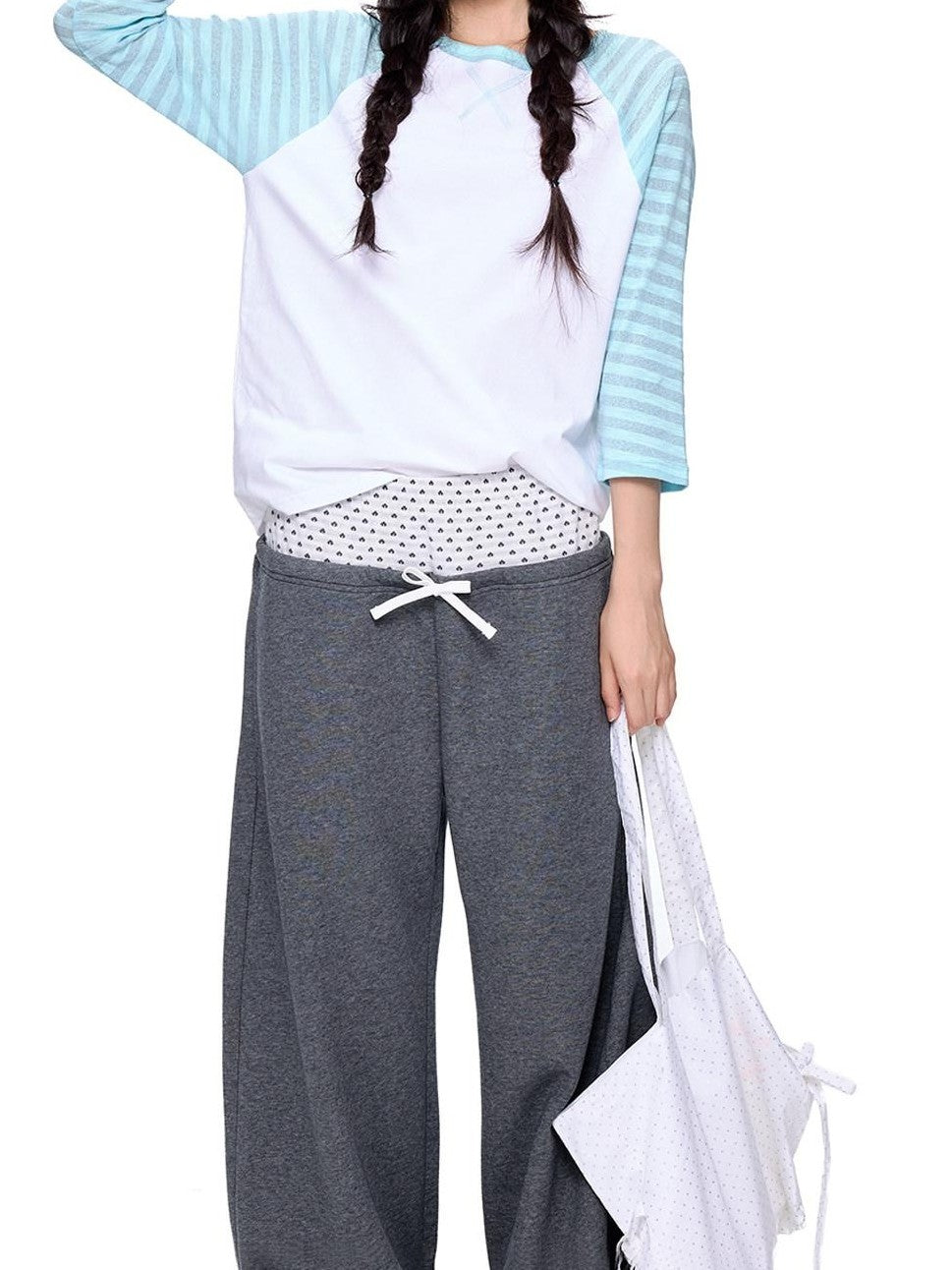EZEK Polka Dot Colorblock Patchwork Pocket Women's Cotton Blend Straight-leg Pants