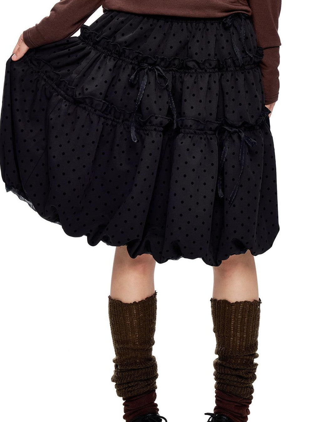 EZEK Polka Dot Drawstring Ruched Bubble A Line Women's Polyester Midi Skirts