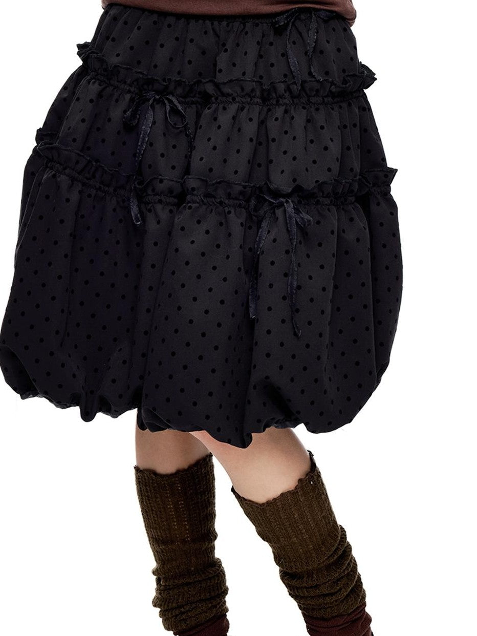 EZEK Polka Dot Drawstring Ruched Bubble A Line Women's Polyester Midi Skirts