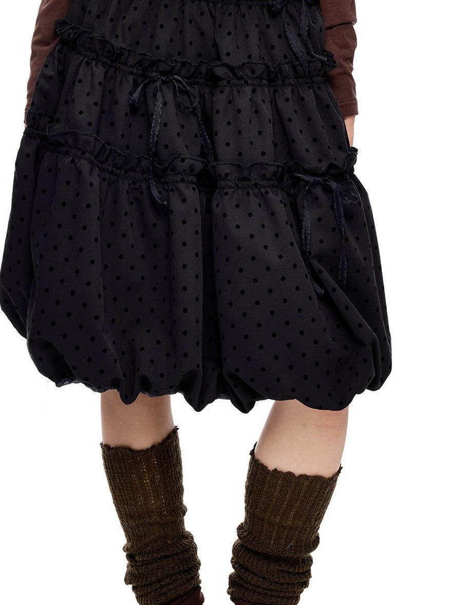 EZEK Polka Dot Drawstring Ruched Bubble A Line Women's Polyester Midi Skirts