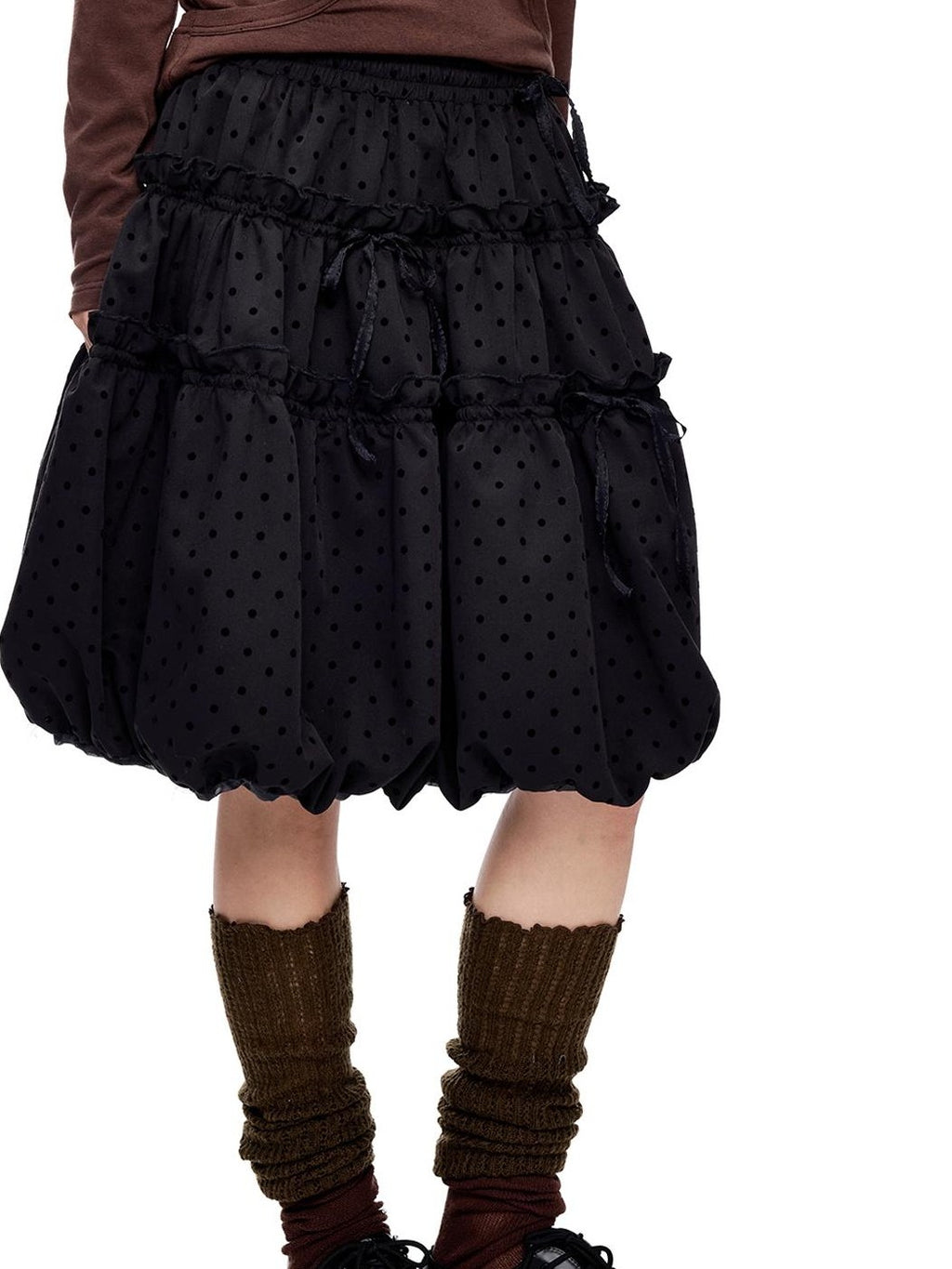 EZEK Polka Dot Drawstring Ruched Bubble A Line Women's Polyester Midi Skirts