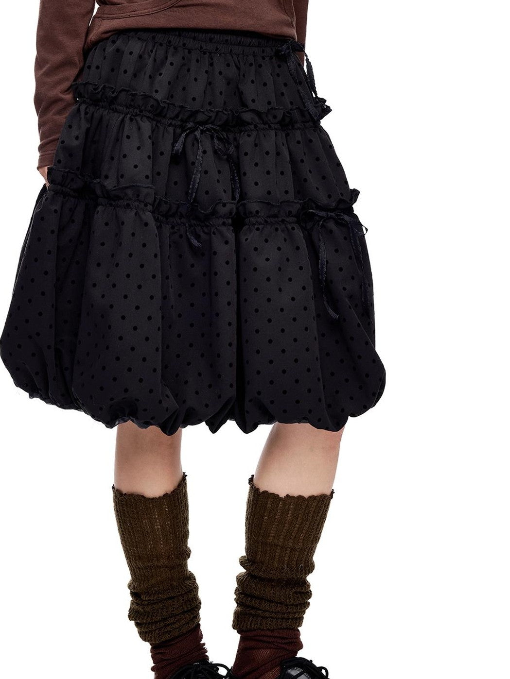 EZEK Polka Dot Drawstring Ruched Bubble A Line Women's Polyester Midi Skirts