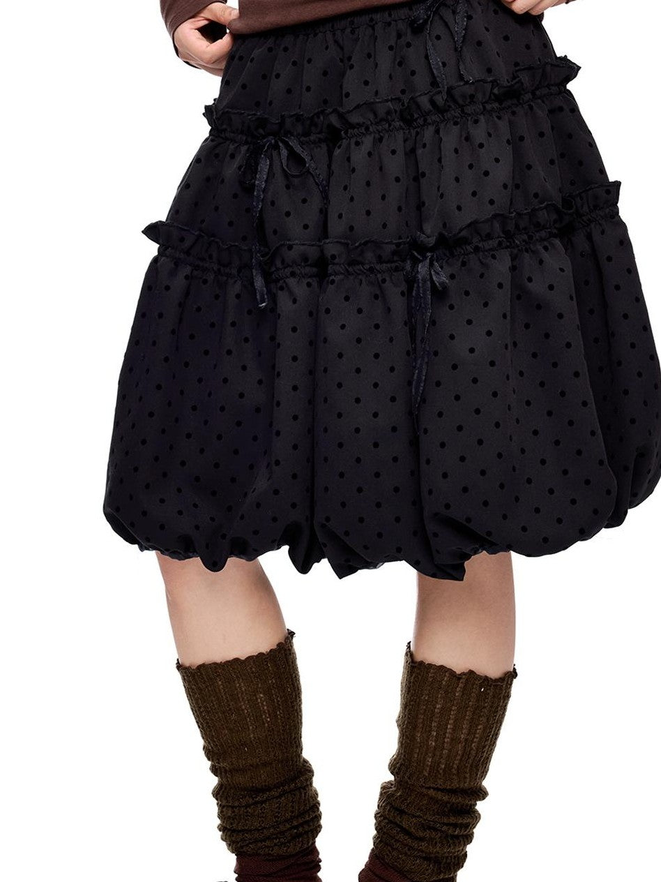 EZEK Polka Dot Drawstring Ruched Bubble A Line Women's Polyester Midi Skirts