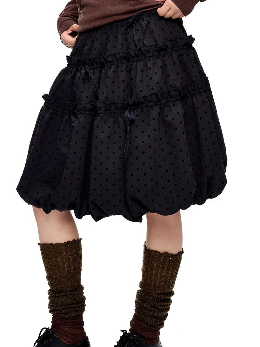 EZEK Polka Dot Drawstring Ruched Bubble A Line Women's Polyester Midi Skirts