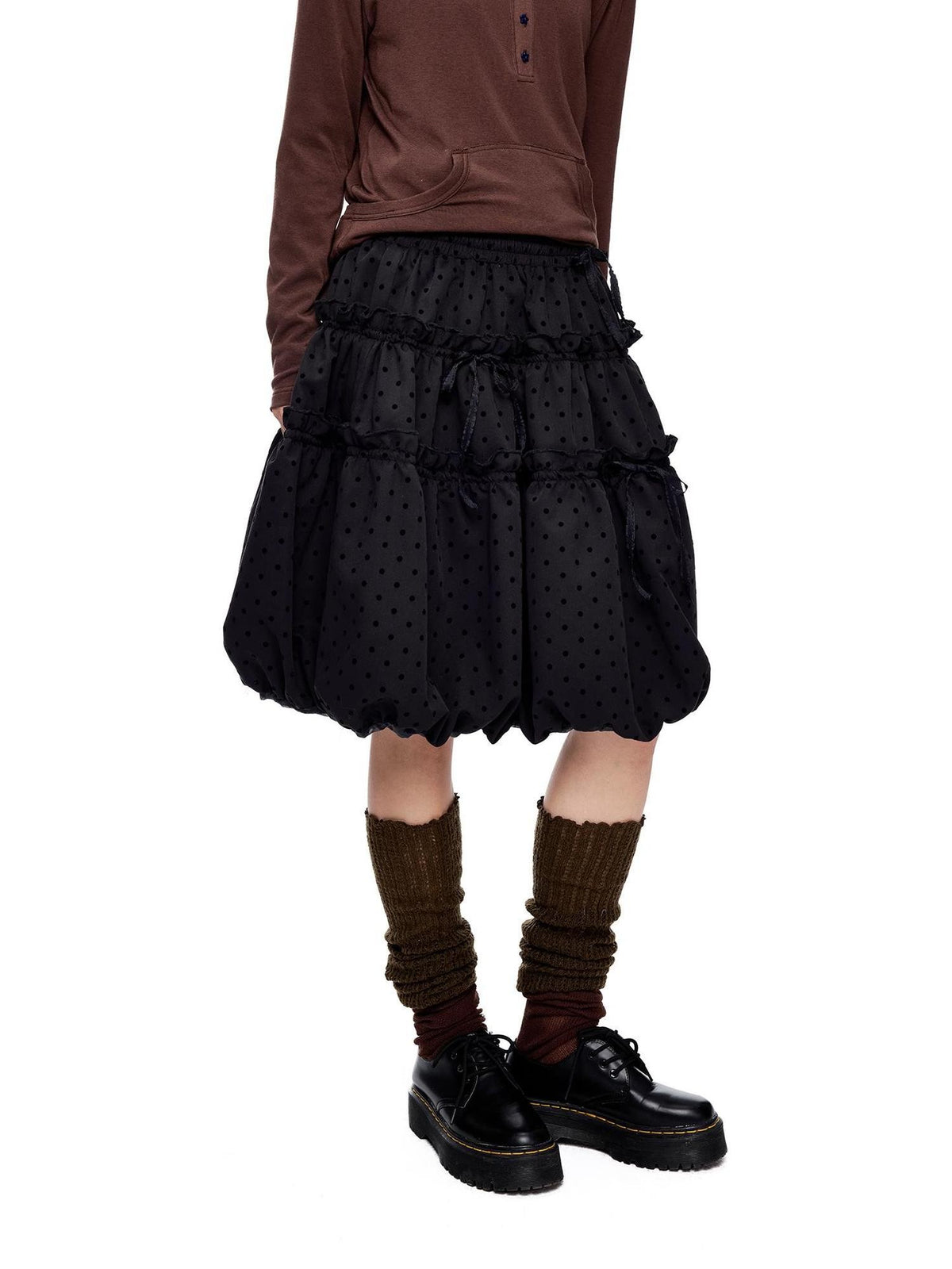 EZEK Polka Dot Drawstring Ruched Bubble A Line Women's Polyester Midi Skirts