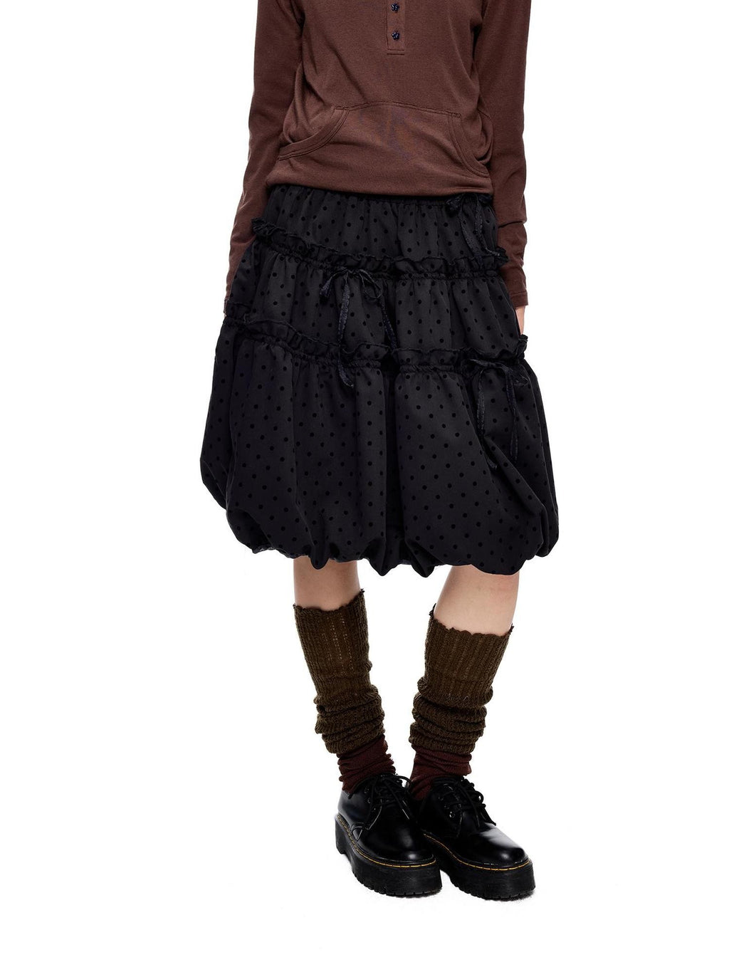 EZEK Polka Dot Drawstring Ruched Bubble A Line Women's Polyester Midi Skirts