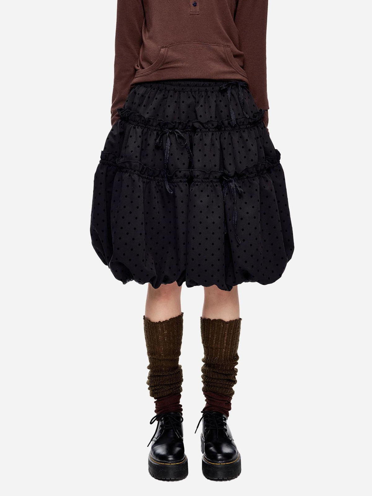 EZEK Polka Dot Drawstring Ruched Bubble A Line Women's Polyester Midi Skirts