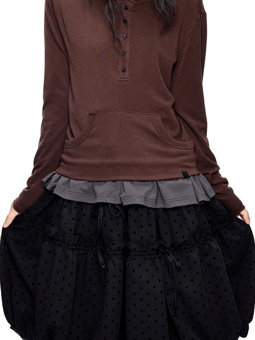 EZEK Polka Dot Drawstring Ruched Bubble A Line Women's Polyester Midi Skirts