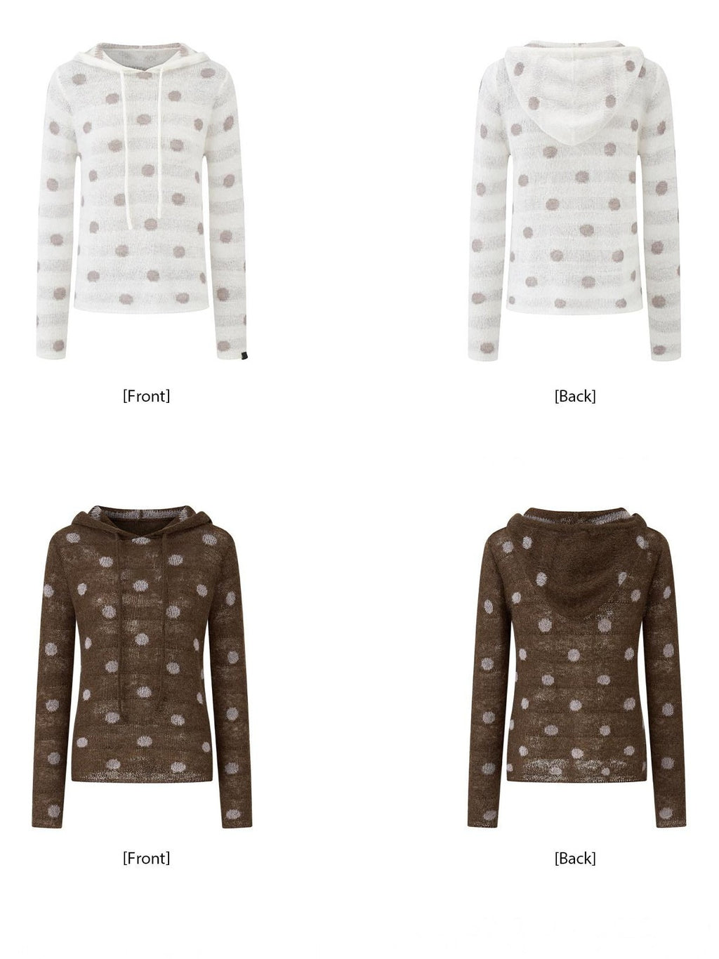 EZEK Polka Dot Hooded Mohair Knit Loose Fit Buttoned Women's Nylon Blend Sweaters