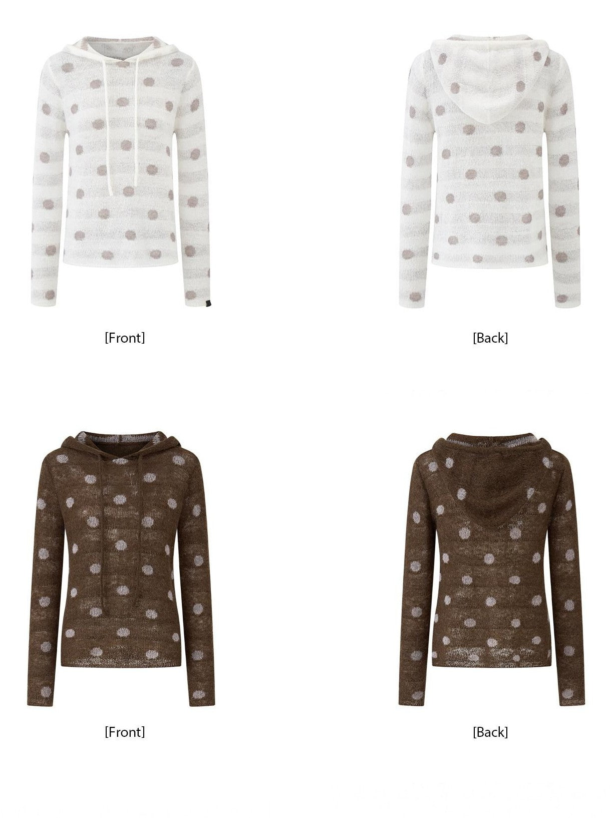 EZEK Polka Dot Hooded Mohair Knit Loose Fit Buttoned Women's Nylon Blend Sweaters