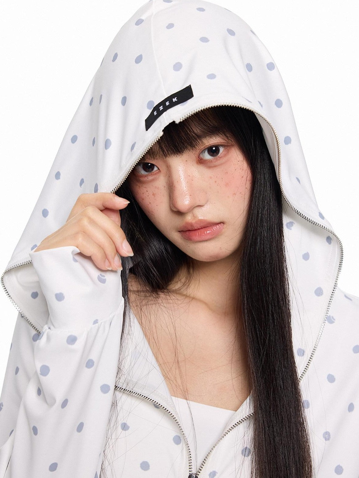 EZEK Polka Dot Hooded Zip Pocket Women's Polyester Casual Top & Shorts Sets