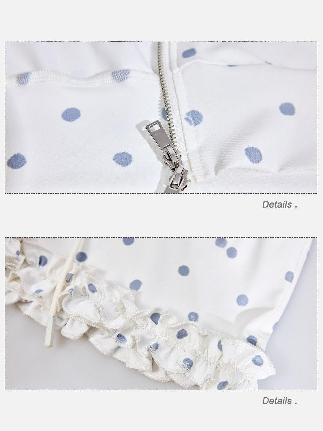 EZEK Polka Dot Hooded Zip Pocket Women's Polyester Casual Top & Shorts Sets