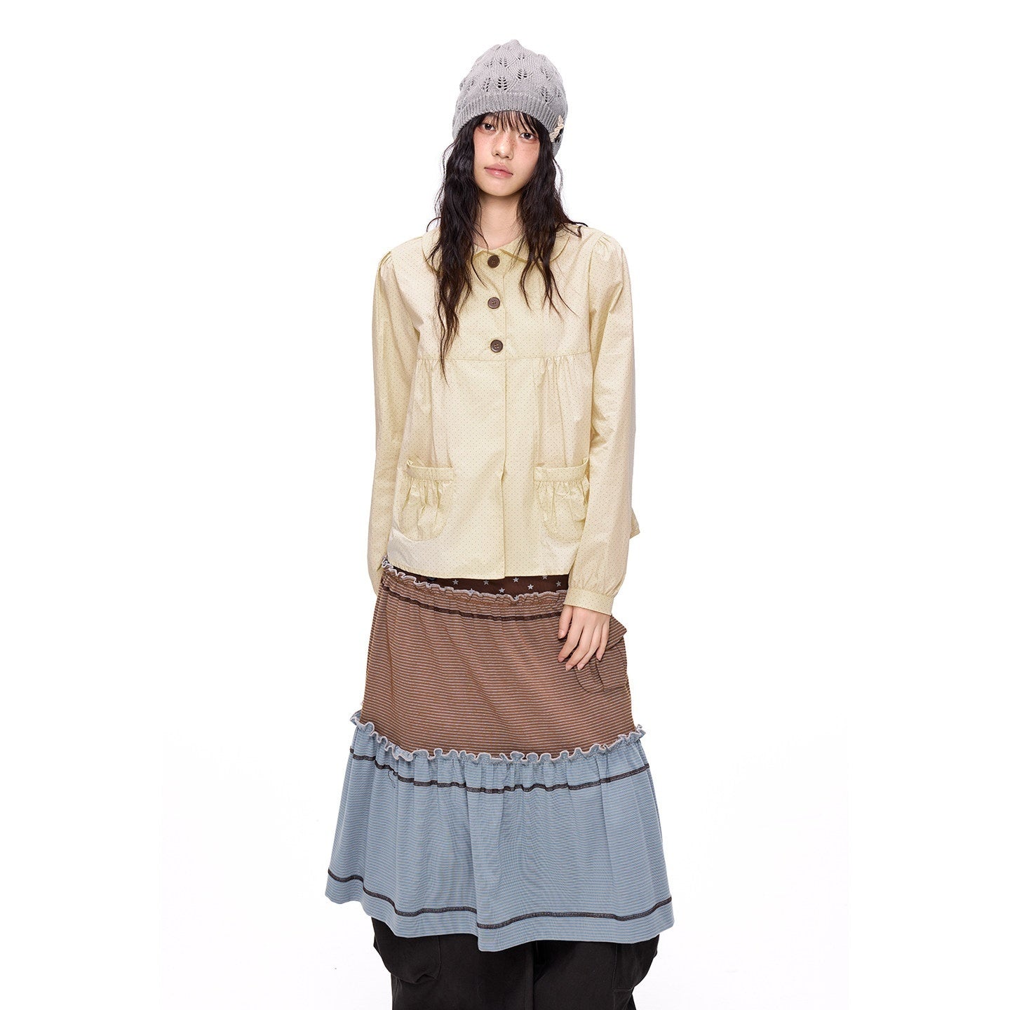 EZEK_Polka_Dot_Pocket_Pleated_Doll_Collar_Women's_Cotton_Short_Sleeve_T-shirts_1047941869597_MISSTT