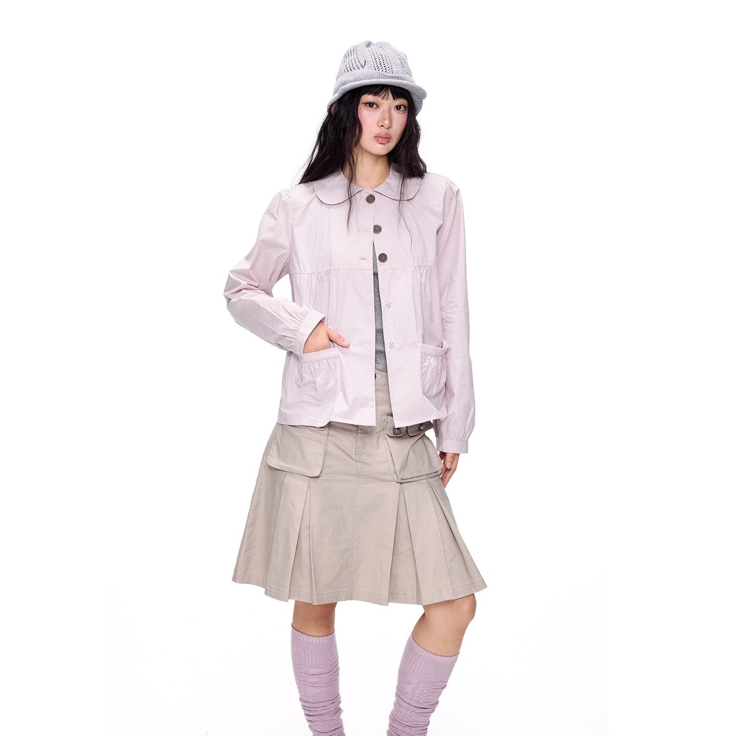 EZEK_Polka_Dot_Pocket_Pleated_Doll_Collar_Women's_Cotton_Short_Sleeve_T-shirts_1047941869597_MISSTT