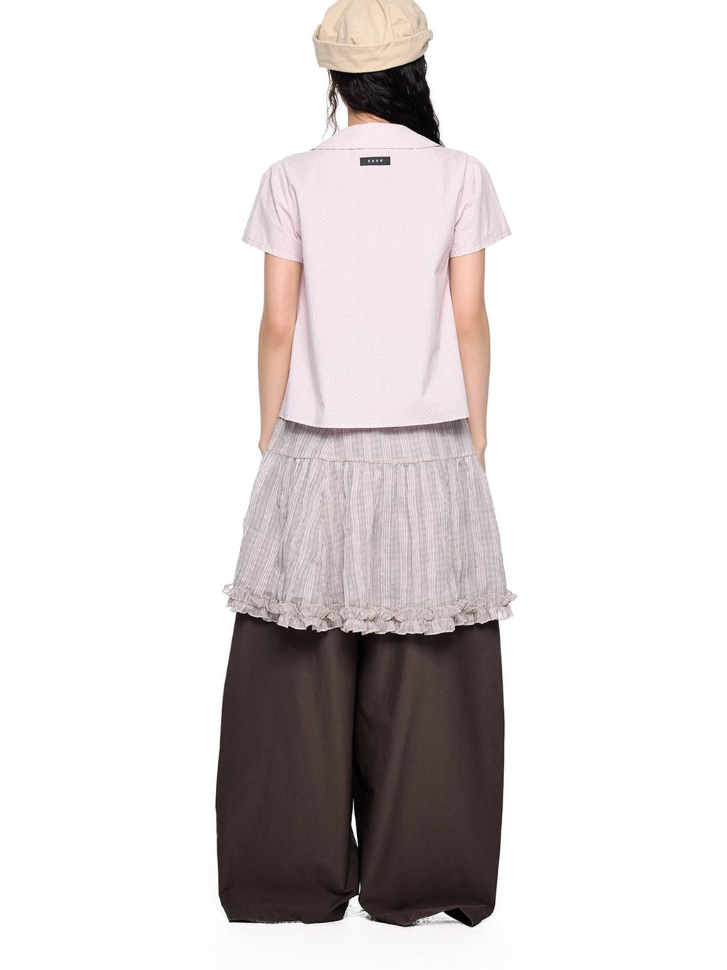EZEK Polka Dot Pocket Pleated Doll Collar Women's Cotton Short Sleeve T-shirts