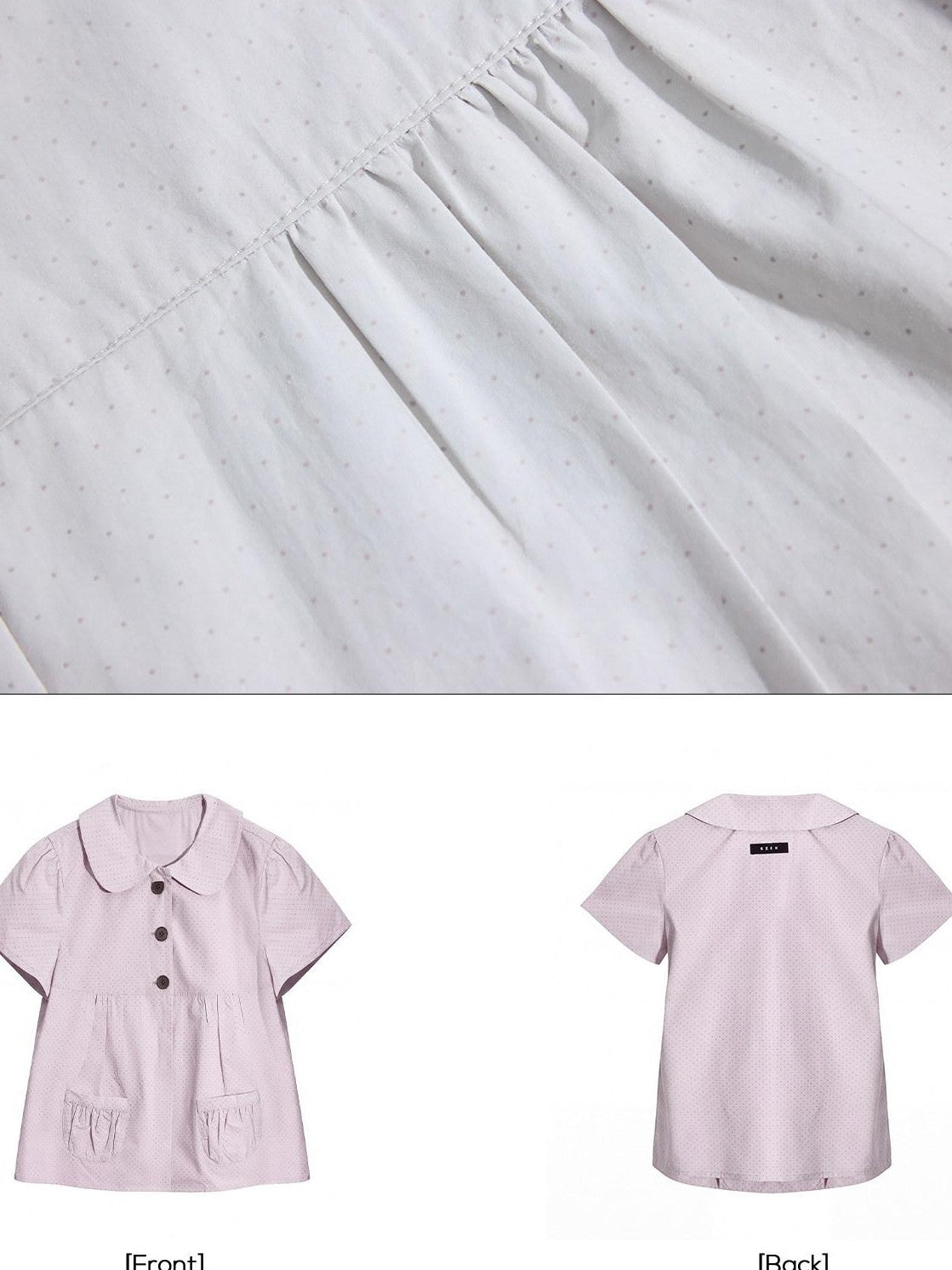 EZEK Polka Dot Pocket Pleated Doll Collar Women's Cotton Short Sleeve T-shirts