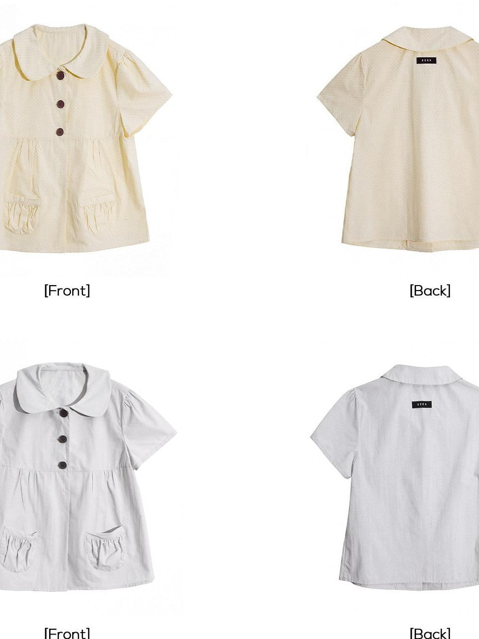 EZEK Polka Dot Pocket Pleated Doll Collar Women's Cotton Short Sleeve T-shirts