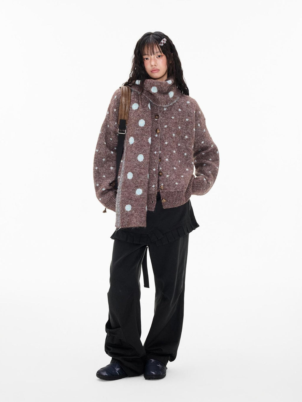 EZEK Polka Dot Print Color Block Knit Women's Cardigans
