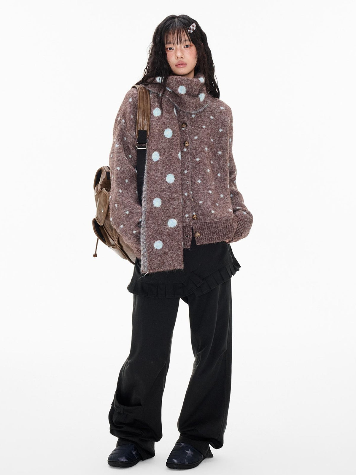 EZEK Polka Dot Print Color Block Knit Women's Cardigans