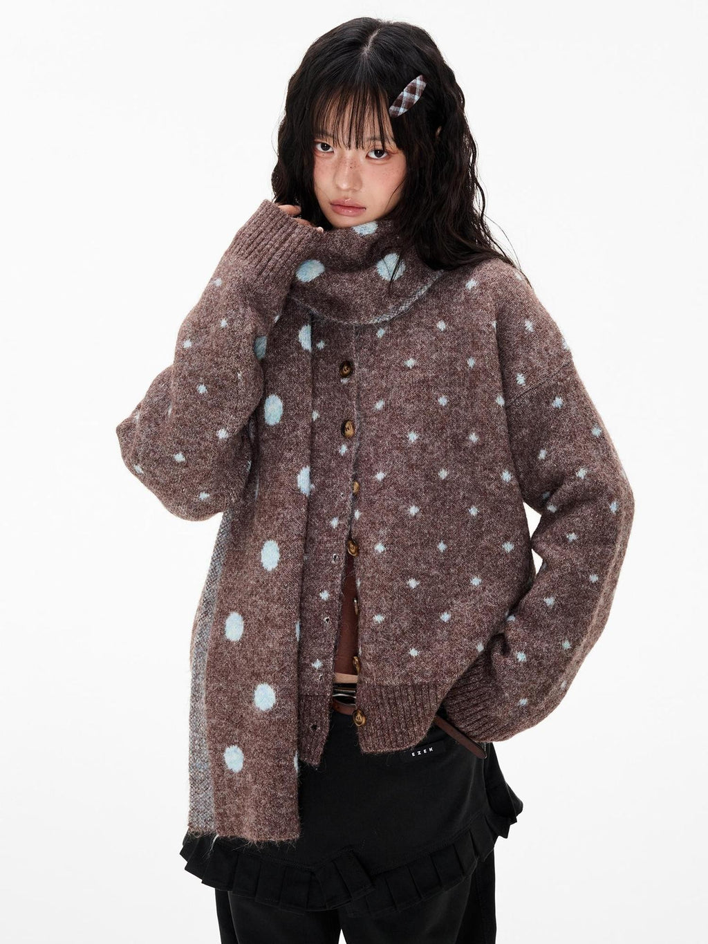 EZEK Polka Dot Print Color Block Knit Women's Cardigans