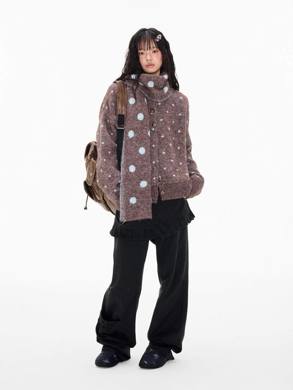 EZEK Polka Dot Print Color Block Knit Women's Cardigans