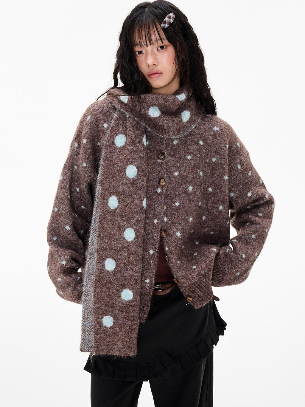 EZEK Polka Dot Print Color Block Knit Women's Cardigans