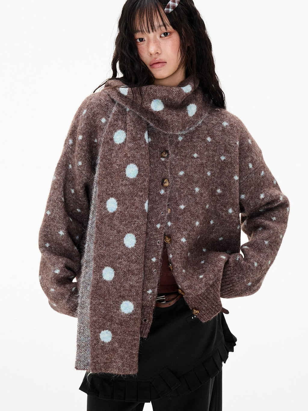EZEK Polka Dot Print Color Block Knit Women's Cardigans