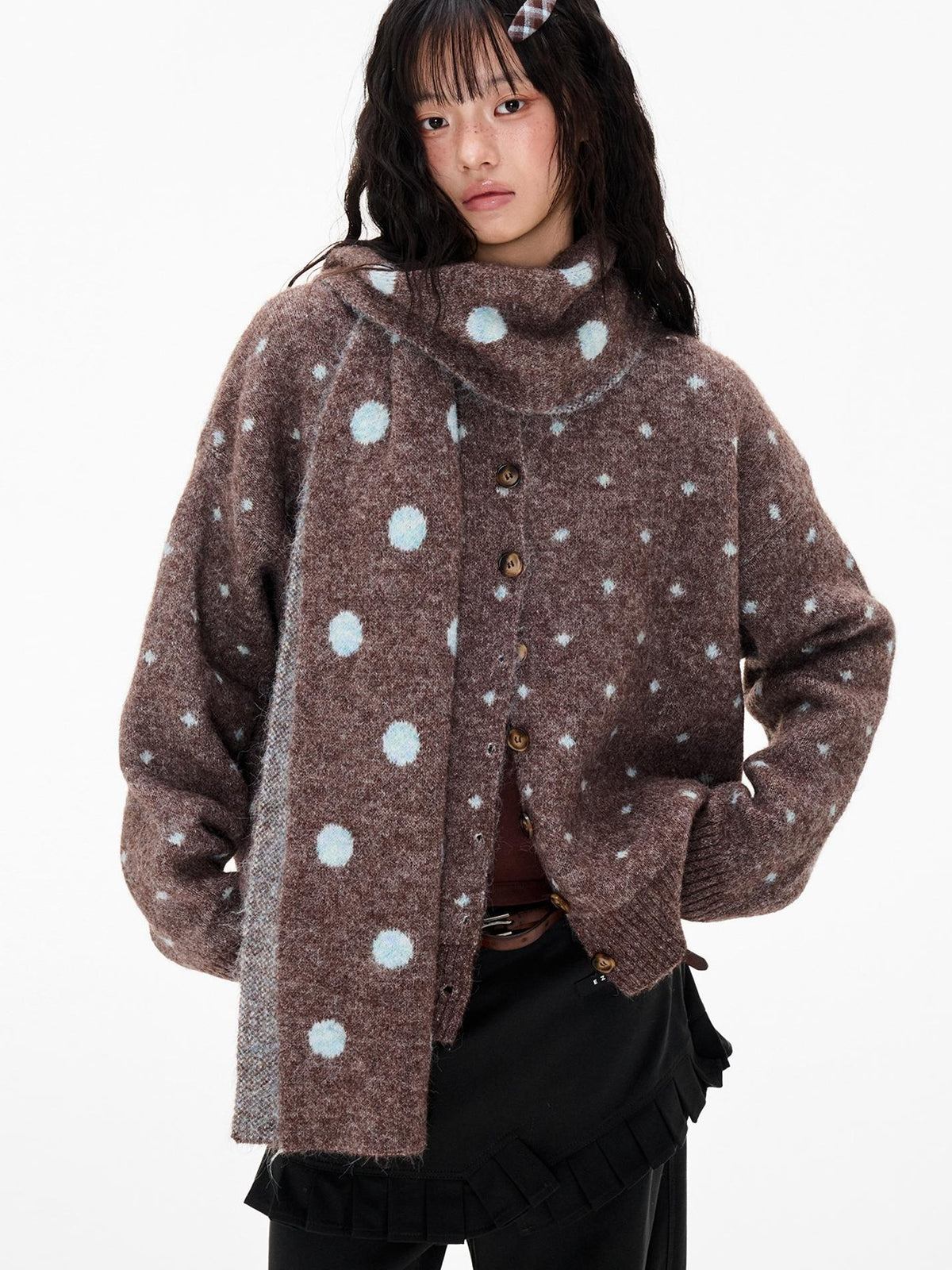 EZEK Polka Dot Print Color Block Knit Women's Cardigans