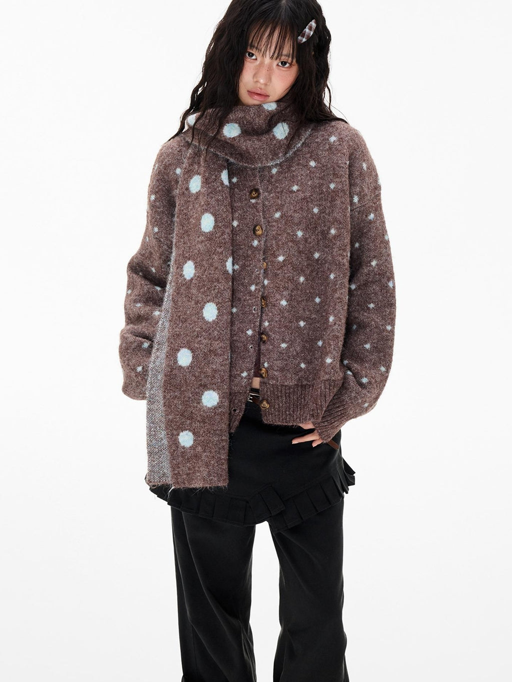 EZEK Polka Dot Print Color Block Knit Women's Cardigans