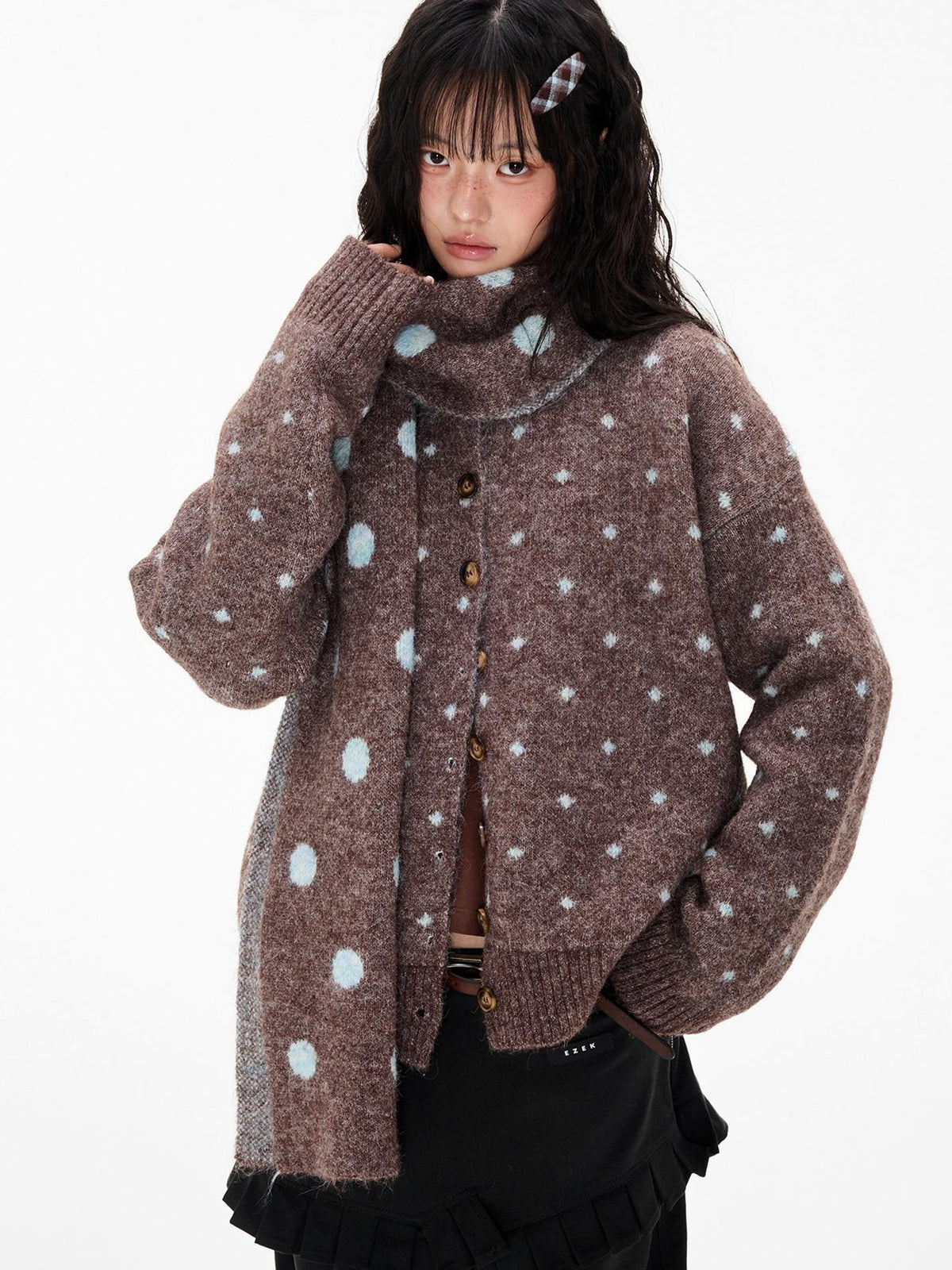 EZEK Polka Dot Print Color Block Knit Women's Cardigans