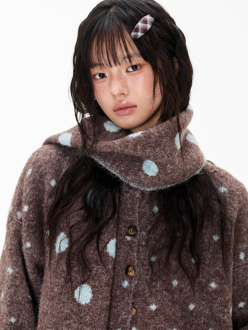 EZEK Polka Dot Print Color Block Knit Women's Cardigans